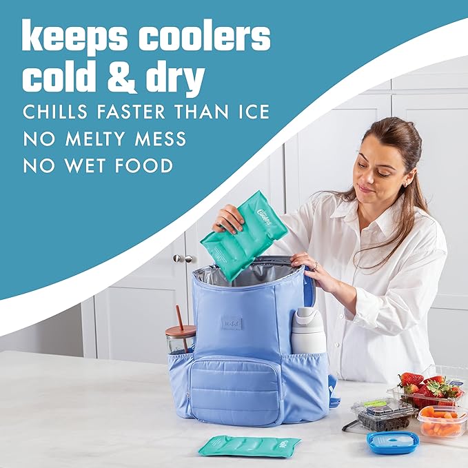 Cool Coolers 2 Pack Soft Ice for Coolers, Large Reusable Lunch Box Ice Pack, Flexible Stretch Nylon, Durable Freezer Packs by Fit & Fresh, Teal