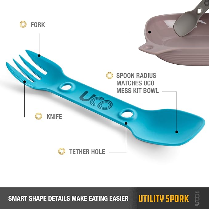 UCO Utility Spork 3-in-1 Combo Spoon-Fork-Knife Utensil, 2-Pack, Gold/Sky Blue