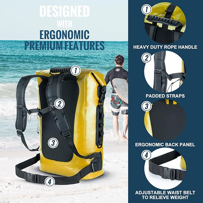 Dry Bag Backpack, 40L Floating Waterproof Backpack Roll-Top Closure for Kayaking, Boating, Hiking, Camping