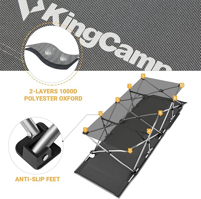 KingCamp Folding Camping Cot for Adults,Portable Sturdy Sleeping Cot with Carry Bag Outdoor Lightweight Camping Bed Support 264 lbs,Large Outdoor Foldable Travel Cots for Camping Beach Home Nap