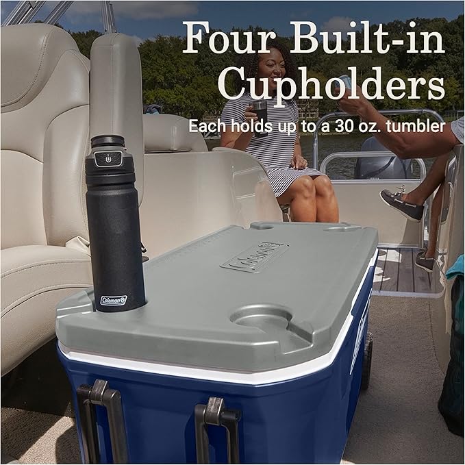 Coleman Classic Series Insulated Portable Rolling Cooler with Wheels, Leak-Resistant Outdoor Hard Cooler Keeps Ice up to 5 Days, 100-Quart
