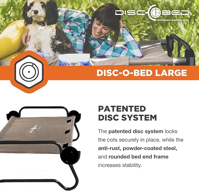 Disc-O-Bed Large Outdoor Convertible 2 Person Bench and Double Camping Cot Portable Bed Bunk System for Adults