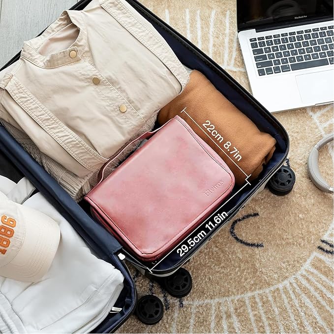 Elviros Travel Toiletry Bag for Men and Women with Hanging Hook, 3 in 1 Multifunctional Large Makeup Cosmetic Case for Toiletries Accessories, Water-resistant PU Leather Bathroom Dopp Kit Shaving Bag