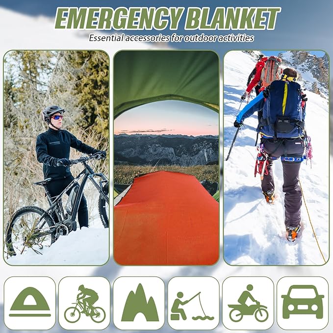 Kanayu 4 Pcs Emergency Thermal Survival Blankets 82 x 60 Inch,Heavy Duty Emergency Poncho Tarp Reusable Waterproof Blanket for Car,Camping,Hiking(Olive Green, Orange)