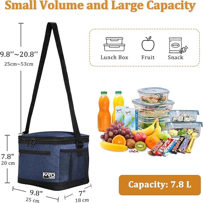 Tirrinia Insulated Lunch Box for Men/Women, Leakproof Thermal Lunch Bag for Office Picnic Work Beach Camping,Reusable Lunch Cooler Tote for Adult, Dark Blue