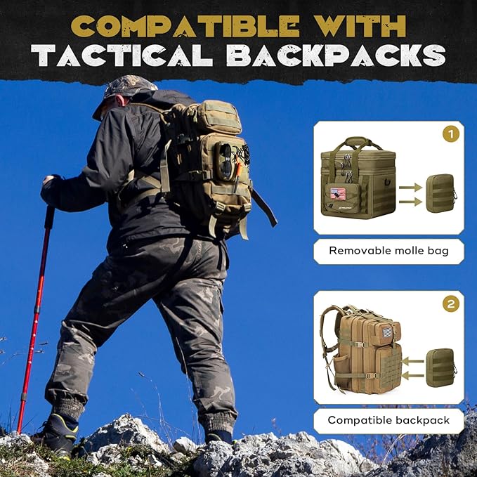 Maelstrom Tactical Lunch Box, 23 L Insulated Lunch Bag for Men, Expandable Double Deck Lunch Cooler Bag,Large Leakproof Soft Lunch Tote with Detachable MOLLE Bags, for Adult Women Work,Picnic,Khaki