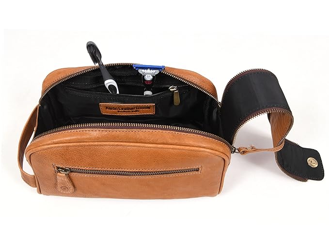 10" Premium Leather Toiletry Travel Pouch With Waterproof Lining | King-Size Handcrafted Vintage Dopp - Kit ~ Gift for Father's Day By Aaron Leather Goods