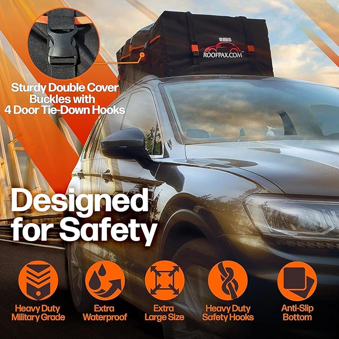 RoofPax Expandable 15/19 cft. Car Rooftop Cargo Carrier Bag Waterproof Storage Including Double Zippers, Heavy-Duty Tie-Down Straps fit Cars with/Without Roof Top Rack or Side Rails