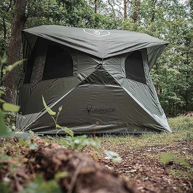 Gazelle Tents™ T4 Hub Tent, Easy 90 Second Set-Up, Waterproof, UV Resistant, Removable Floor, Ample Storage Options, 4-Person, Alpine Green, 94" x 94" x 78", GT400GR