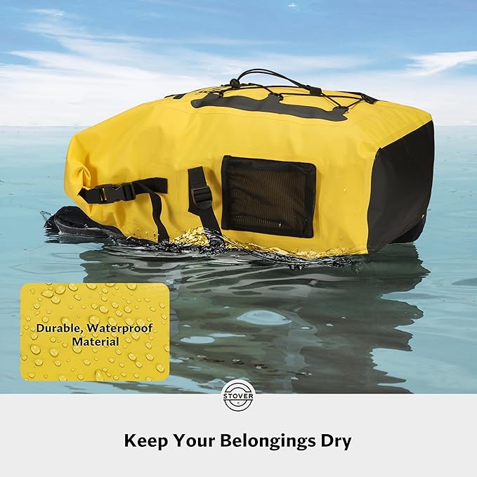 STOVER 5/10/25/30/40/55L Waterproof Dry Backpack- XL Floating Dry Bag for Kayaking, Travel, Tubing, Hiking, Fishing, Camping, Motorcycles, the Beach, Heavy-Duty Roll Top Men/Women (Yellow)