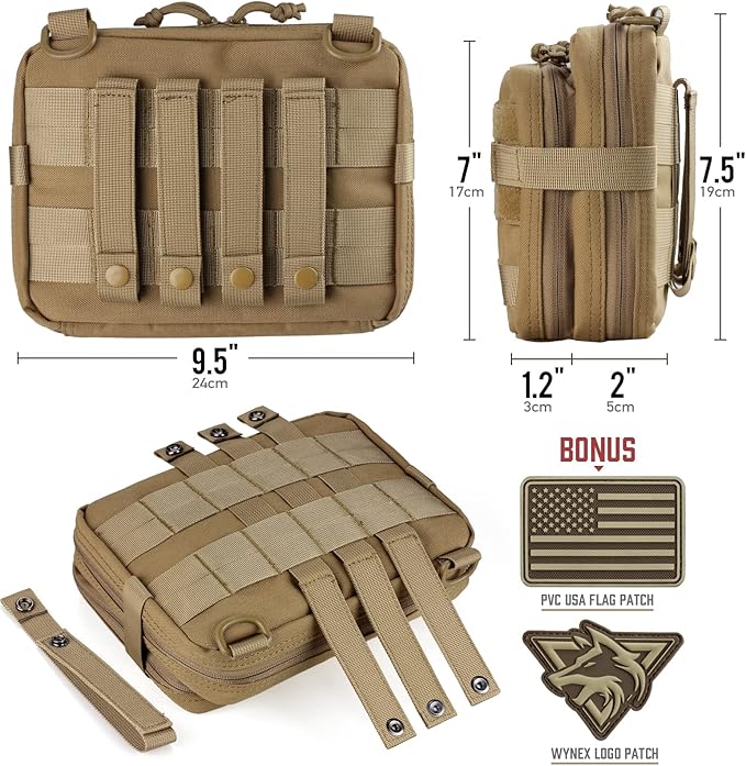 WYNEX Tactical Large Admin Pouch of Double Layer Design, Molle EDC EMT Utility Pouch with Map Sleeve Modular Tool Pouch Large Capacity Flag Patch Included