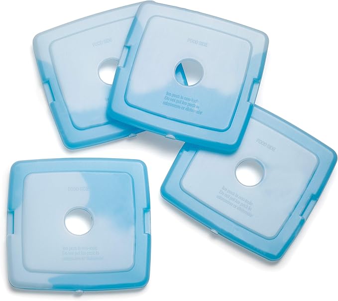 Cool Coolers By Fit & Fresh 8 Pack Slim Ice Packs, Quick Freeze Space Saving Reusable Ice Packs for Lunch Boxes or Coolers, Clear Blue Kids Ice, 8 Pack
