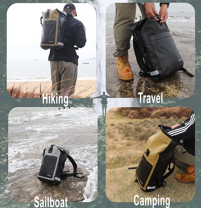 Waterproof Backpack Waterproof Bag Dry Bags 30L Roll Top Closure Travel Bags For Kayaking Camping Boating Hiking Beach (Gray)