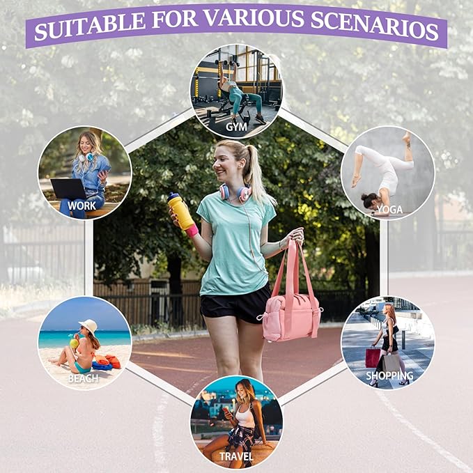 Mini Gym Bag for Women & Girls with Wet Compartment Small Gym Tote Bag Waterproof Travel Duffle Bag Cute Workout Sports Bag, Pink