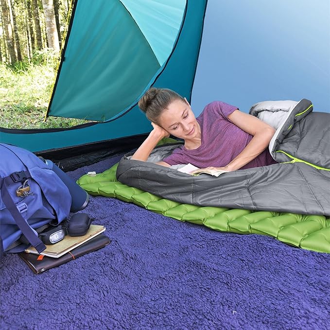 Bestway WanderLite 78 Inch by 28 Inch Large Rectangular Nylon Fabric Outdoor Sleeping Air Pad with Repair Patch and Storage Bag, Green