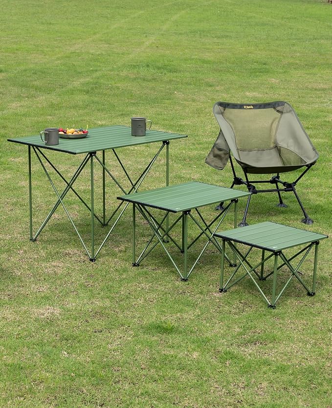 iClimb Ultralight Compact Camping Folding Table with Carry Bag (Reinforced Green - L)