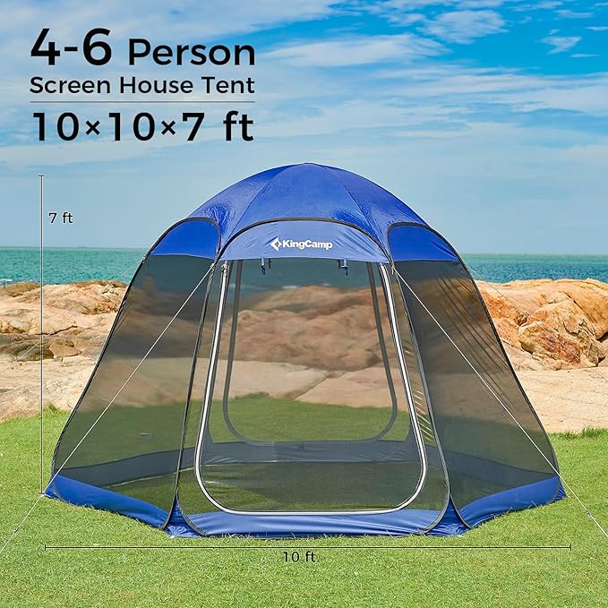 KingCamp Pop Up Screen Tent, Camping Tent for 4-6 Person 10' x 10' Portable Screen House Room with Detachable Sunshade for Camping, Garden & Backyard