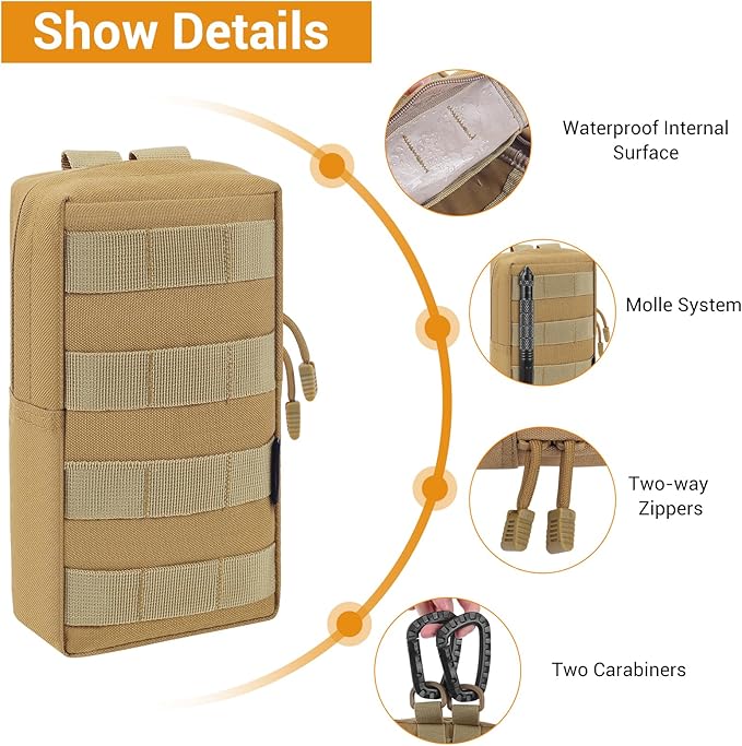 FUNANASUN 2 Pack Molle Pouches Tactical Pouch Small Molle Pouch Compact Water-Resistant EDC Pouch Molle Bag