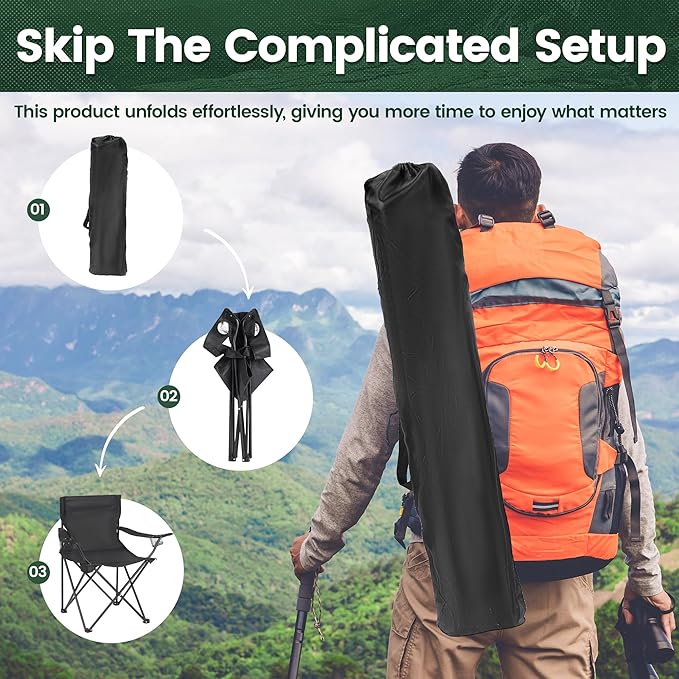 2 Pack Camping Chairs -Lightweight and Supportive Chairs for Adult and Lightweight Individuals - Compact, Durable, and Portable - Ideal for Camping, Hiking, Beach, and Picnics -Carry Bag