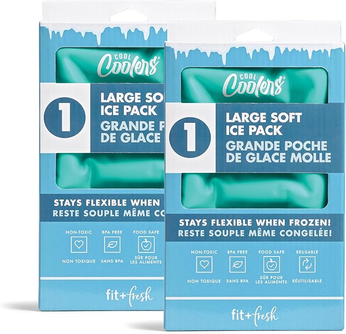 Cool Coolers 2 Pack Soft Ice for Coolers, Large Reusable Lunch Box Ice Pack, Flexible Stretch Nylon, Durable Freezer Packs by Fit & Fresh, Teal