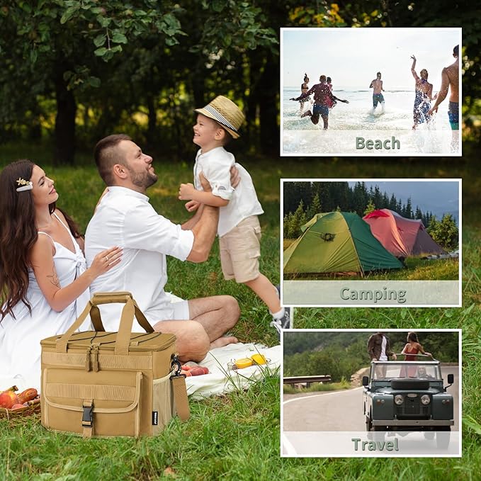 JOYHILL Lunch Box for Men, 40 Cans Large Insulated Lunch Bag, Leakproof Portable Cooler Bag with Shoulder Strap for Camping, Beach, Outdoor, Picnic, Food Delivery 30L,Grey