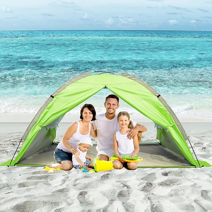 G4Free Portable Beach Tent 2-3 Persons Sun Shade Shelter UPF 50+ Sport Umbrella Canopy with Extendable Floor Foldable Lightweight