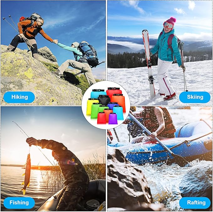 Shappy 12 Pcs Waterproof Dry Bag Set 6 Sizes Lightweight Sacks and Long Adjustable Shoulder Strap Outdoor Water Proof Keep Gear Dry Bag Stuff Sacks for Backpacking, Boating, Hiking, Camping (Bright)