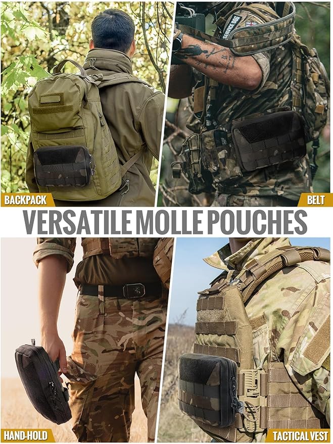 OneTigris MOLLE Pouch, Tactical Admin Pouch Belt EDC Tool Organizer Zippered Utility Waist Pack 7.5"x5"x2"
