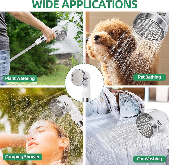 Camping Shower, Portable Shower Pump Power by Rechargeable Battery with Led Light, Portable Shower for Camping, Multiple Spray Camp Shower Head for Outdoor Camping, Hiking, Traveling & Beach