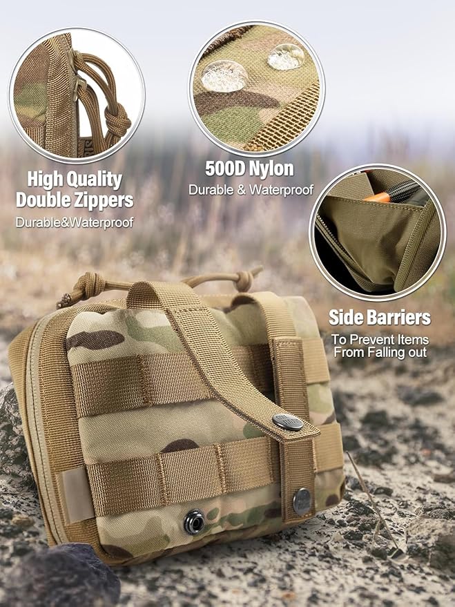 OneTigris MOLLE Pouch, Tactical Admin Pouch Belt EDC Tool Organizer Zippered Utility Waist Pack 7.5"x5"x2"