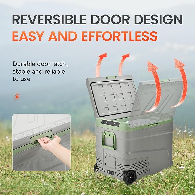 12 Volt Refrigerator Portable Fridge - 58 Quart(55L) Electric Cooler Big Zone with Wheels, 12V Fridge -4℉-68℉ for Camping, Boating, Truck, RV, Outdoor, Home