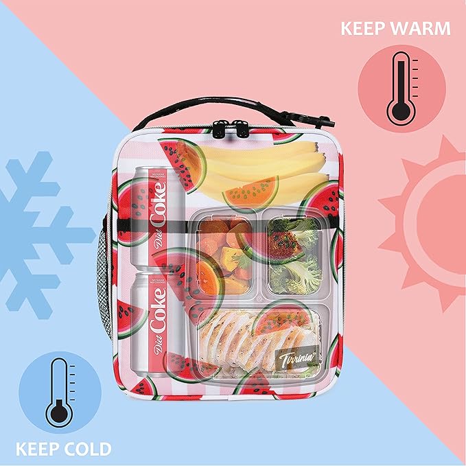 Tirrinia Small Insulated Lunch Bag for Girls, Mini Portable Reusable Thermal Lunch Box Cooler Tote, Watermelon