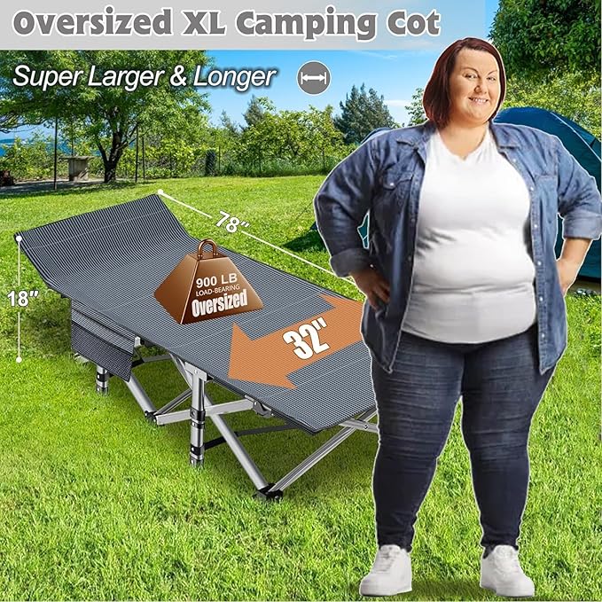 ABORON Oversized Folding Camping Cot for Adults, Double Layer 1200D, 500lb Capacity, Heavy Duty Guest Cot with Mat & Carrying Bag for Indoor & Outdoor Use