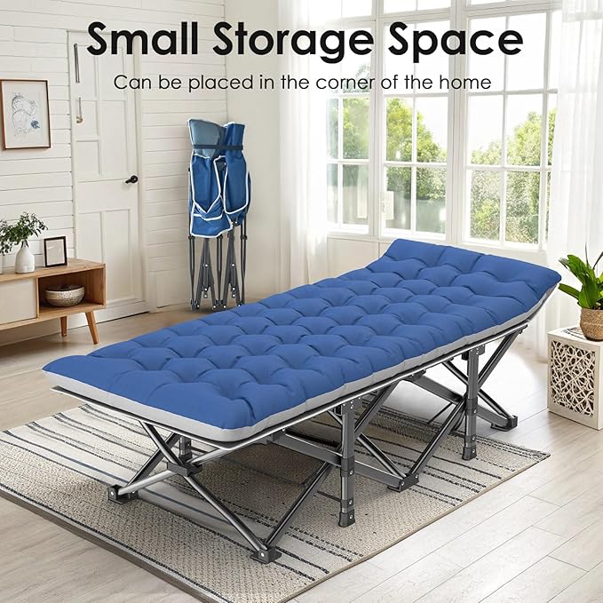 Suteck Camping Cot, 32In XXL Folding Camping Cot Heavy Duty Sleeping Bed for Adults 1200D Double Layer Oxford Cots for Camping W/Pilllow Mattress Carry Bag for Home Office Nap Beach Travel, 500LBS