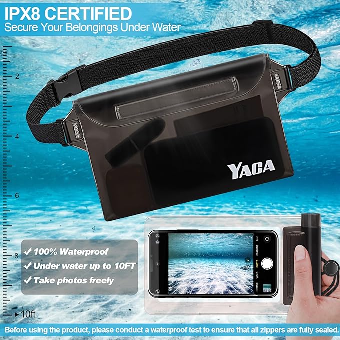 Waterproof Fanny Pack, 2PCS Touchscreen Sensitive Waterproof Phone Pouch, Dry Bag with Adjustable Waist Strap, Water Proof Pouch For Kayaking, Swimming, Boating, Floating, Perfect Beach Essentials