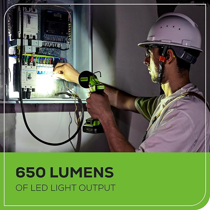 Greenworks 24V 2-in-1 Work Light, Dual Function, (2) Interchangeable Light Heads, 650 Lumen LED, 2.0Ah Battery and Compact Charger Included