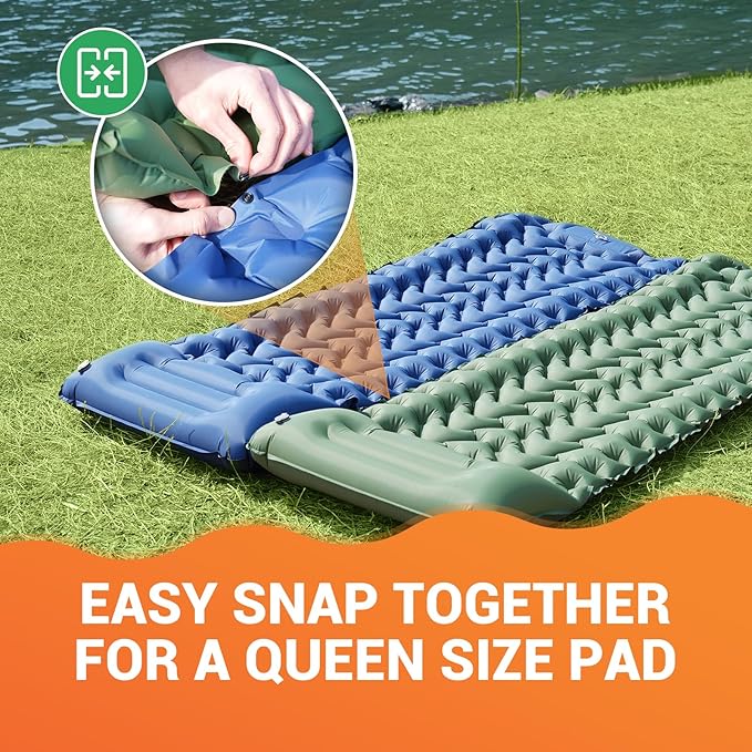 KingCamp Sleeping Pad for Camping, Inflatable Sleeping Pad Ultralight Connectable Camping Mattress with Pillow Built-in Foot Pump for Backpacking Hiking Tent Cot