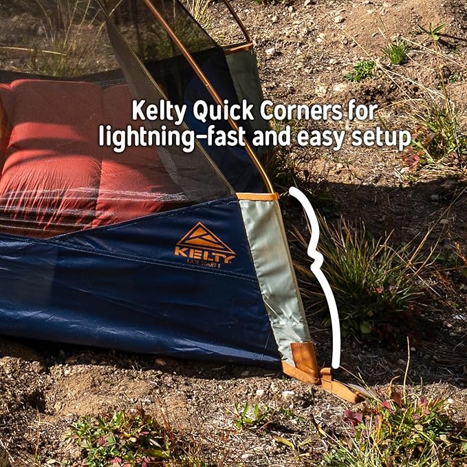 Kelty Late Start Backpacking Tent – Lightweight Two Man Camping Tent Shelter with Quickcorners, Aluminum Poles, Waterproof Poly Fly, Updated for 2024