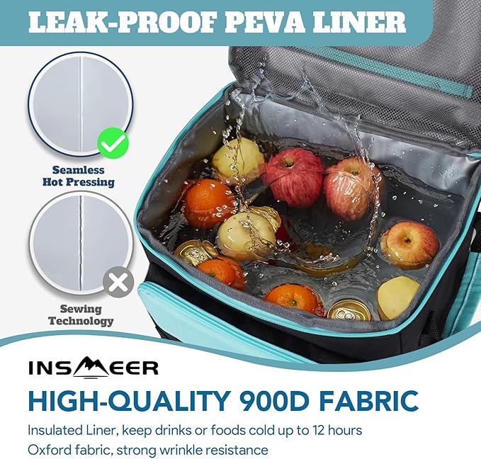 INSMEER Cooler with Wheels and Handle, 80 Cans/50L Rolling Cooler, Portable Soft Sided Coolers with Wheel, 2-in-1 Collapsible Cooler Trolley Cart, Large Coolers for Grocery Shopping