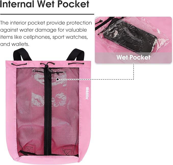 WANDF Swim Bag Mesh Drawstring Backpack Beach Backpack for Swimming, Gym, and Workout Gear