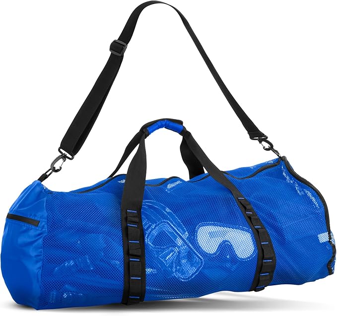 Fitdom 90L Large Mesh Duffle Bag for Scuba Dive or Snorkel Equipment. Best for Water Sports & Beach Activities like Swimming, Diving & Snorkeling. Perfect for Travel, Storage Swim Gym Gears & Balls