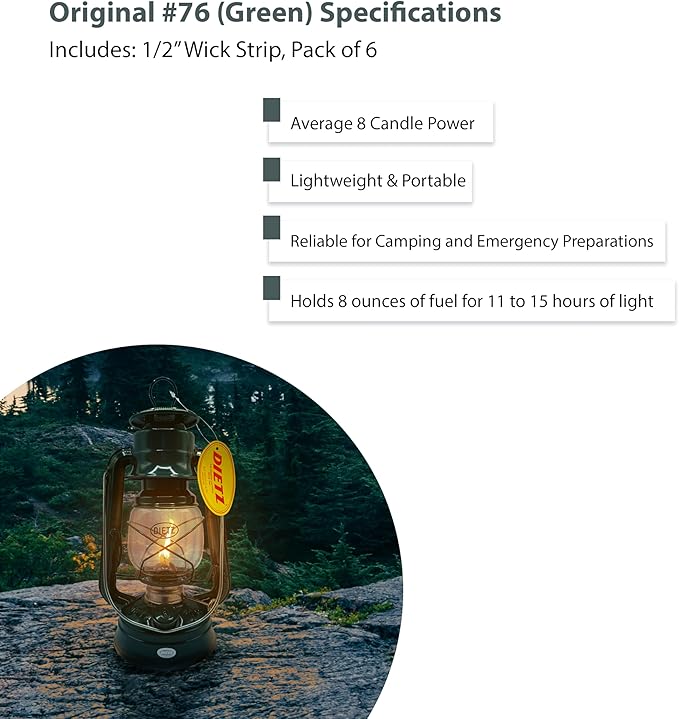 Light of Mine - Dietz #76 Original Green Oil Lantern with 1/2" Replacement Wick Strips (Green)