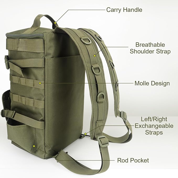 Fishing Backpack Tackle Bag, Fishing Backpack with Rod Holders Large Storage Fishing Tackle Box Backpack, Fishing Rod Bag for Carrying Fishing Gear and Equipment, Fishing Gifts for Men, RBG02