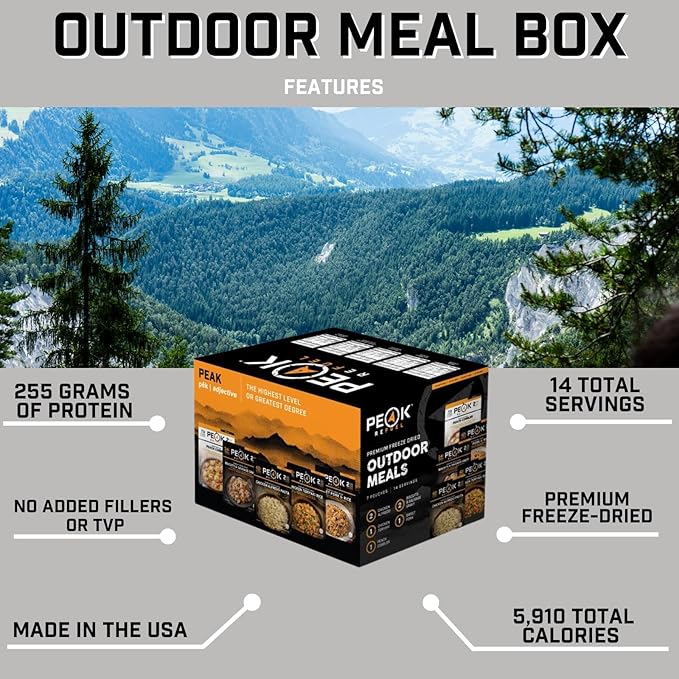 Peak Refuel Bulk Meal Packs | 100% Real Meat | Premium Freeze-Dried Meals for Backpacking, Camping & Survival | MRE Emergency Food (Outdoor Meal Box)