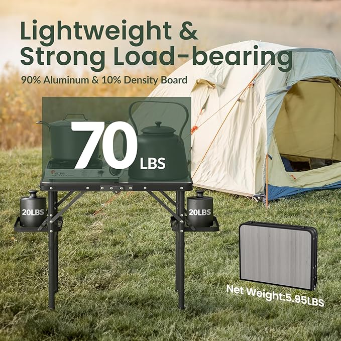 Titanker Folding Camping Table 2ft, Small Folding Camp Table Portable with 50% Extra Space, Small Picnic Table, Portable Beach Desk, Car Camping Essentials, Aluminum Light & Solid