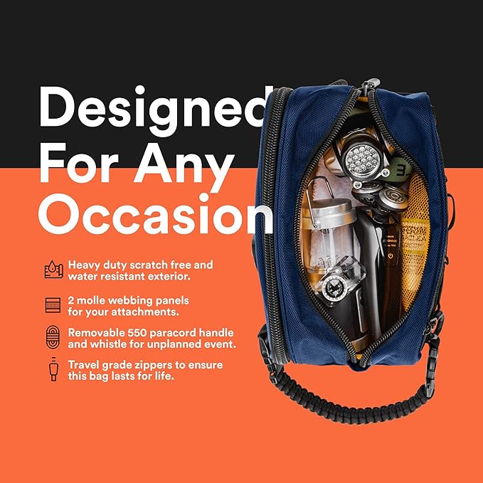 Fitdom Tactical Toiletry Bag Dopp Kit Case For Men. Perfect For Travel & Storage. Fits Large & Small Cosmetic Makeup, Clipper, Toothbrush, Shower, Shaving & Grooming Care. Best Overnight Organizer