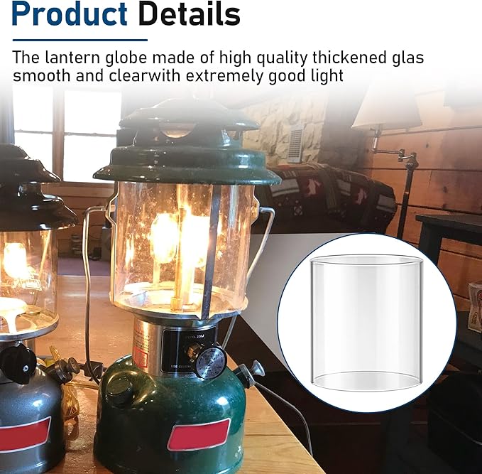 Camping Lantern Accessories for Coleman Lantern Replacement Part Glass Globe, Lantern Mantles, Check Valve and Air Stem Compatible with Standard Shape Coleman Fueled Propane Lanterns 