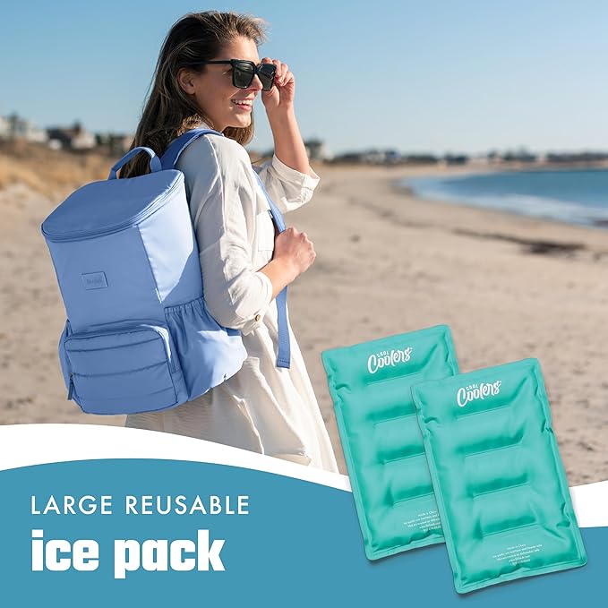 Cool Coolers 2 Pack Soft Ice for Coolers, Large Reusable Lunch Box Ice Pack, Flexible Stretch Nylon, Durable Freezer Packs by Fit & Fresh, Teal