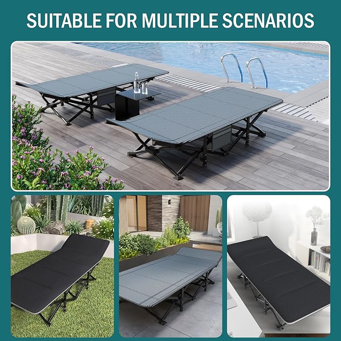 Camping Cot for Adults, Folding Bed with Comfortable Cushion, Tent Portable Sleeping Bed with Carry Bag for Camp Office Use Outdoor Cot Bed for Traveling Supports 450 lbs
