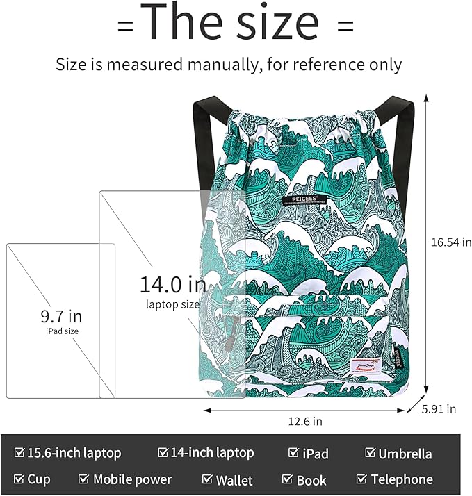 Peicees Waterproof Drawstring Sport Bag Lightweight Sackpack Backpack for Men and Women